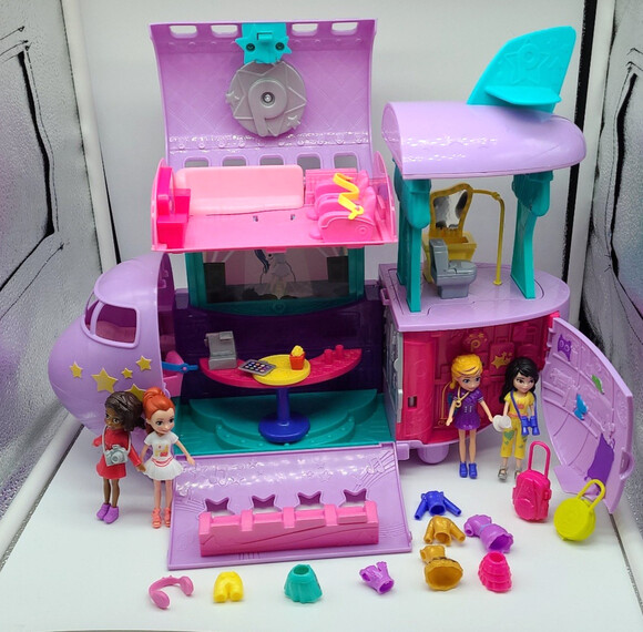 Mattel / Polly Pocket Other - Polly Pocket Jumbo Jet Airplane Playset Mattel 2007 SUV Car Dolls Clothes Lot